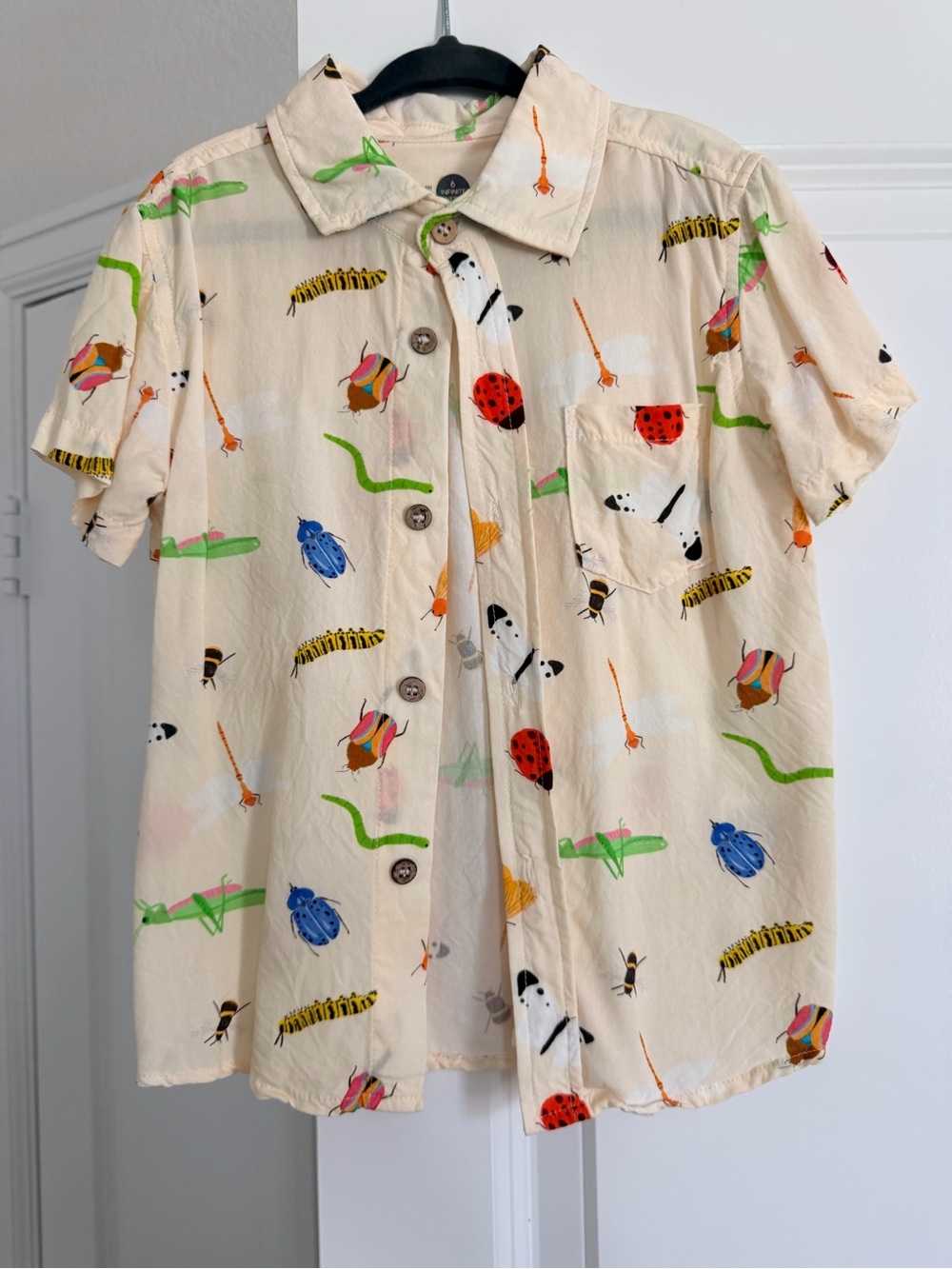 Worn once - Pepita & me Short-Sleeve Button-Up Shirt with Colorful Bug